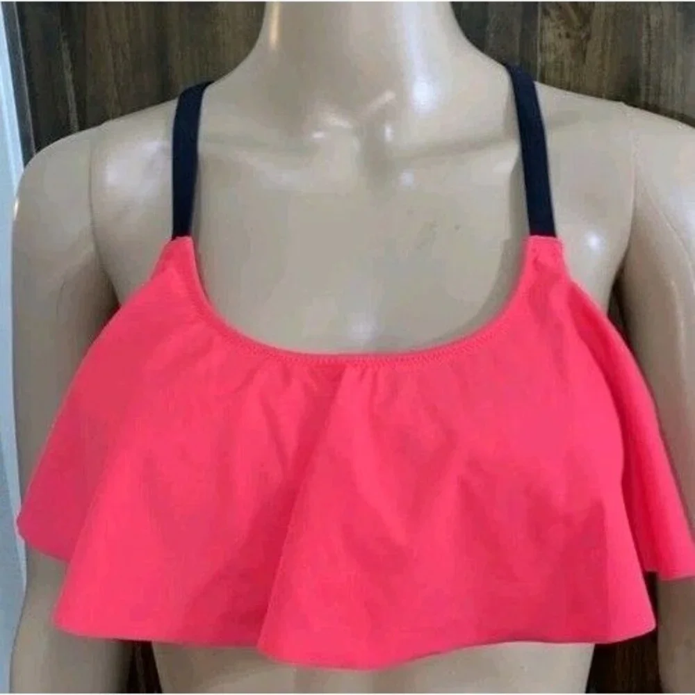 Victoria's Secret PINK bikini set w/ flounce crop top and black Bottoms, Size S